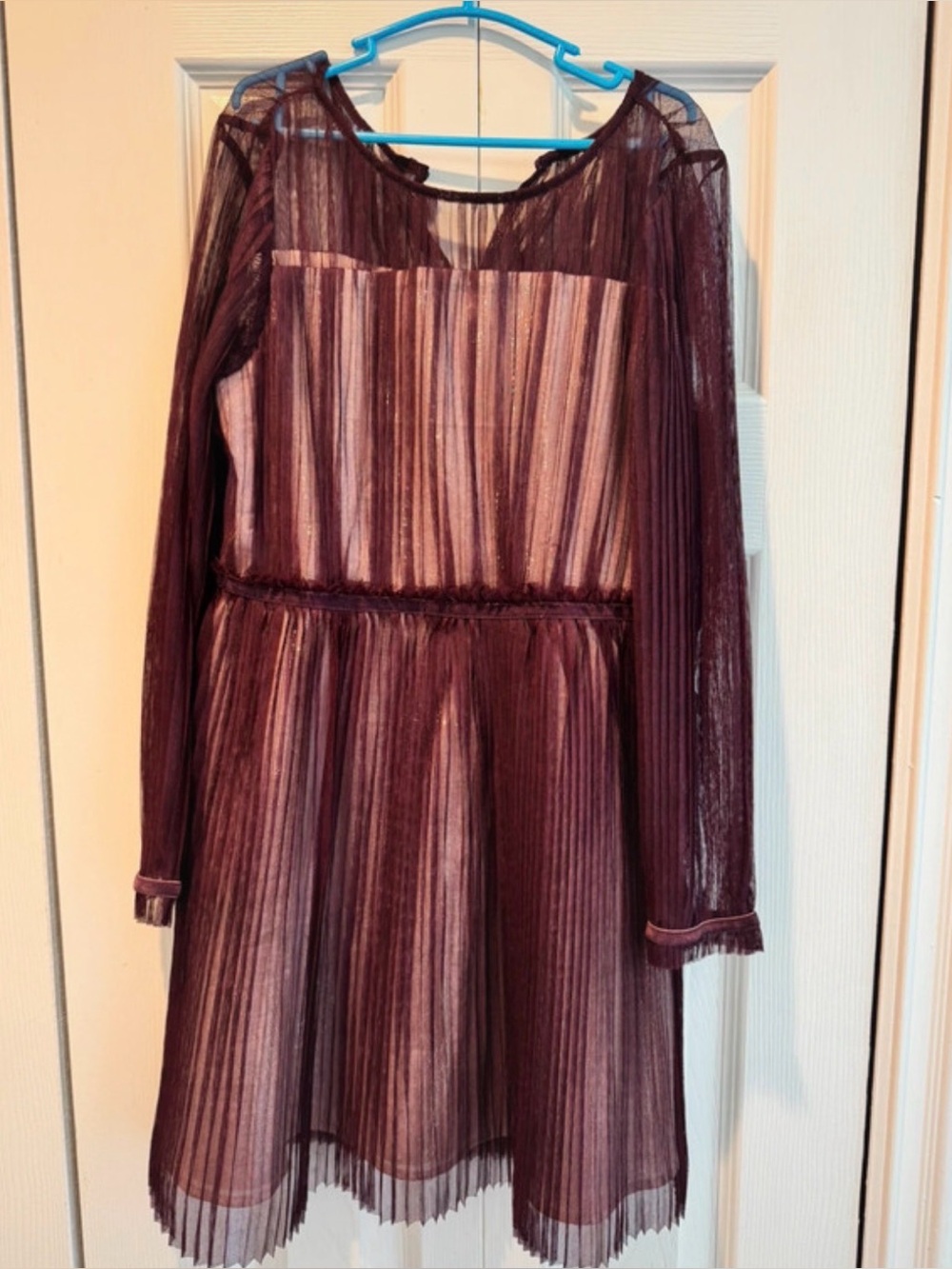 Calvin Klein Girls Burgundy Mesh Pleated Dress